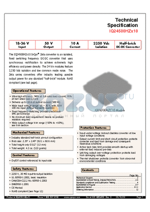 IQ24500HZC10NRS-G datasheet - Half-brick DC-DC Converter