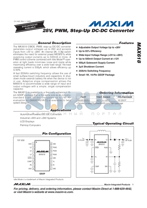 MAX618 datasheet - 28V, PWM, Step-Up DC-DC Converter