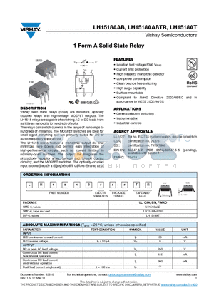 LH1518AAB datasheet - 1 Form A Solid State Relay