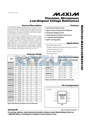 MAX6190AESA datasheet - Precision, Micropower, Low-Dropout Voltage References