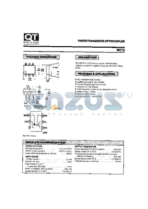 MCT2 datasheet - PHOTOTRANSISTOR OPTOCOUPLER