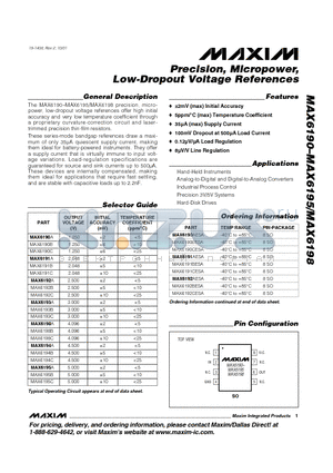 MAX6192 datasheet - Precision, Micropower, Low-Dropout Voltage References