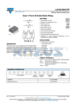 LH1521BACTR datasheet - Dual 1 Form B Solid-State Relay