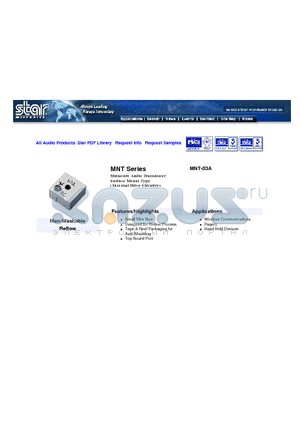 MNT-03A datasheet - Miniature Audio Transducer Surface Mount Type