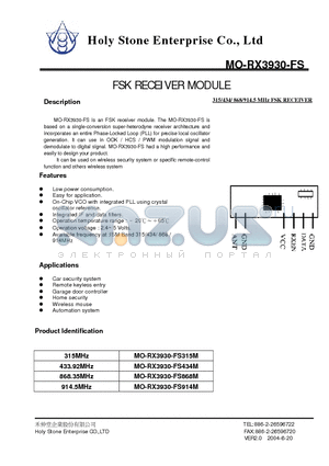 MO-RX3930-FS315M datasheet - FSK RECEIVER MODULE