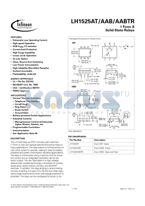 LH1525AABTR datasheet - 1 Form A Solid-State Relays