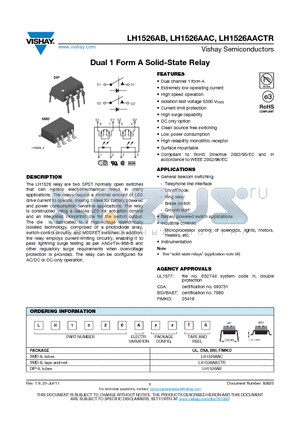 LH1526AB datasheet - Dual 1 Form A Solid-State Relay