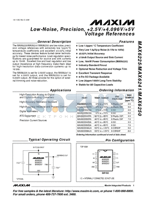 MAX6225ACSA datasheet - Low-Noise, Precision, 2.5V/4.096V/5V Voltage References