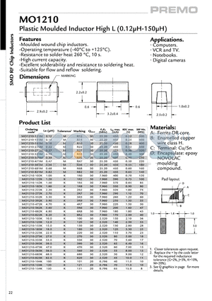 MO1210-154K datasheet - Plastic Moulded Inductor High L