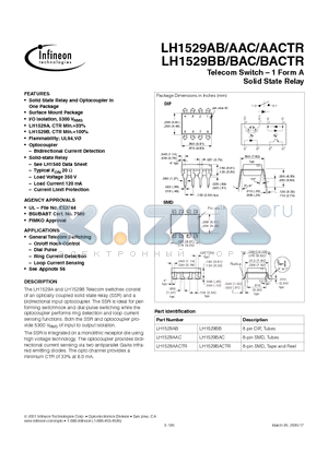 LH1529BAC datasheet - Telecom Switch - 1 Form A Solid State Relay