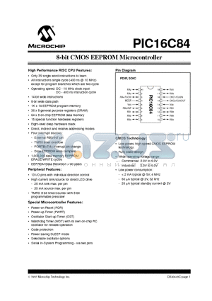 PIC16C84 datasheet - 8-bit CMOS EEPROM Microcontroller