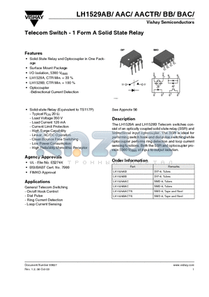 LH1529BB datasheet - Telecom Switch - 1 Form A Solid State Relay