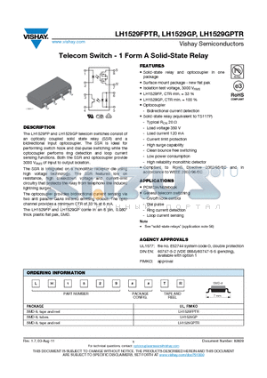 LH1529FPTR datasheet - Telecom Switch - 1 Form A Solid-State Relay