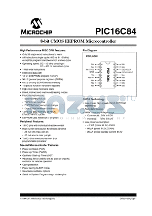 PIC16C84T datasheet - 8-bit CMOS EEPROM Microcontroller