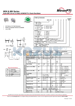 M3H datasheet - 8 pin DIP, 5.0 or 3.3 Volt, HCMOS/TTL Clock Oscillator