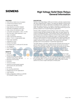 LH1530 datasheet - High Voltage Solid State Relays