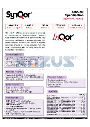 IQ70150HPC16NRS datasheet - Half-brick DC-DC Converter