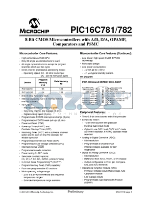 PIC16C782 datasheet - 8-Bit CMOS Microcontrollers with A/D, D/A, OPAMP, Comparators and PSMC