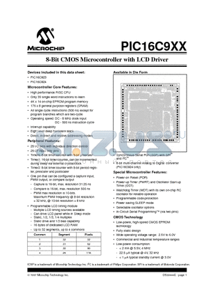 PIC16C923-08I/PT datasheet - 8-Bit CMOS Microcontroller with LCD Driver