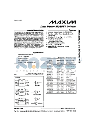 MAX626 datasheet - Dual Power MOSFET Drivers