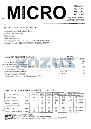 MO132C datasheet - 0.3 SINGLE DIGIT NUMERIC DISPLAYS