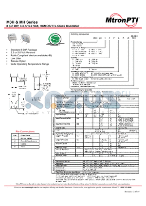 M3H11FDD-R datasheet - 8 pin DIP, 3.3 or 5.0 Volt, HCMOS/TTL Clock Oscillator