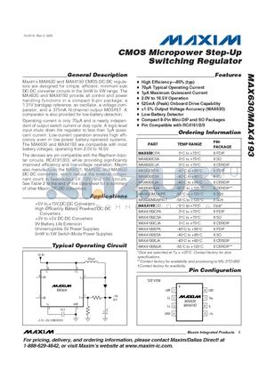 MAX630 datasheet - CMOS Micropower Step-Up Switching Regulator