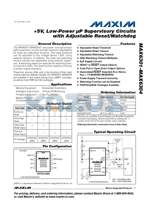 MAX6301CPA datasheet - 5V, Low-Power lP Supervisory Circuits with Adjustable Reset/Watchdog