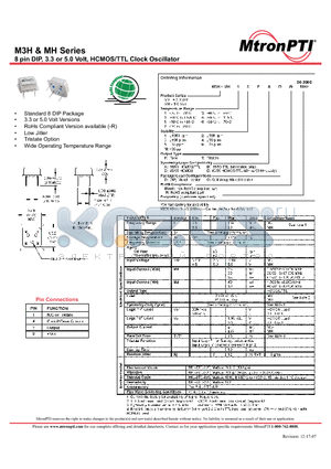 M3H11TAD-R datasheet - 8 pin DIP, 3.3 or 5.0 Volt, HCMOS/TTL Clock Oscillator