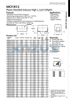 MO1812-152K datasheet - Plastic Moulded Inductor High L