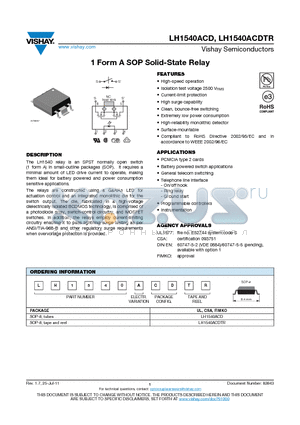 LH1540ACD datasheet - 1 Form A SOP Solid-State Relay