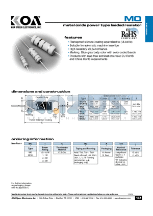 MO1CL521A473G datasheet - metal oxide power type leaded resistor