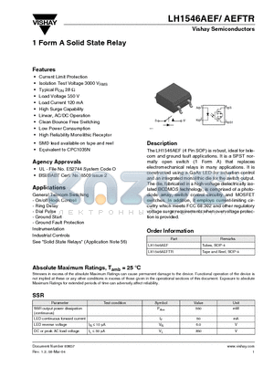 LH1546AEFTR datasheet - 1 Form A Solid State Relay