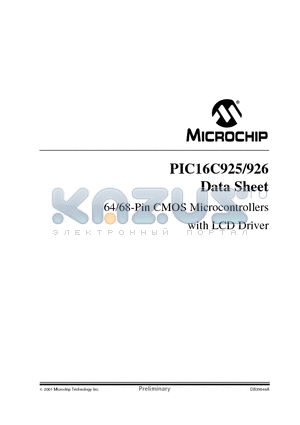 PIC16C925T-T/L datasheet - 64/68-Pin CMOS Microcontrollers with LCD Driver