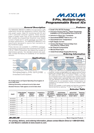 MAX6305EUK00D-T datasheet - 5-Pin, Multiple-Input, Programmable Reset ICs