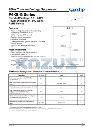 P6KE380C-G datasheet - 600W Transient Voltage Suppressor