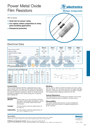 MO1S datasheet - Power Metal Oxide Film Resistors
