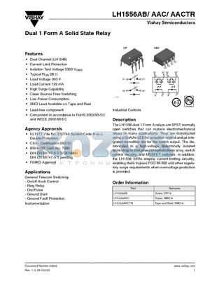 LH1556AACTR datasheet - Dual 1 Form A Solid State Relay