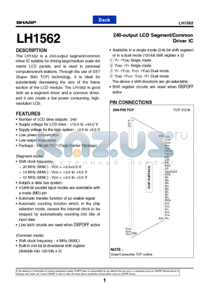 LH1562 datasheet - 240-output LCD Segment/Common Driver IC