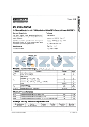 N316AD datasheet - N-Channel Logic Level PWM Optimized UltraFET Trench Power MOSFETs