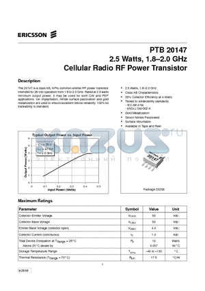 PTB20147 datasheet - 2.5 Watts, 1.8-2.0 GHz Cellular Radio RF Power Transistor