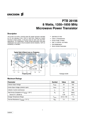 PTB20156 datasheet - 8 Watts, 1350-1850 MHz Microwave Power Transistor