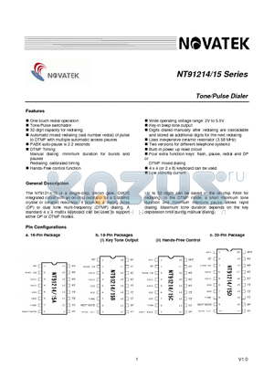 NT91215A datasheet - Tone/Pulse Dialer
