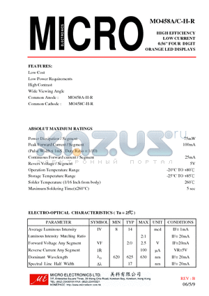 MO458A-H-R datasheet - HIGH EFFICIENCY LOW CURRENT 0.56