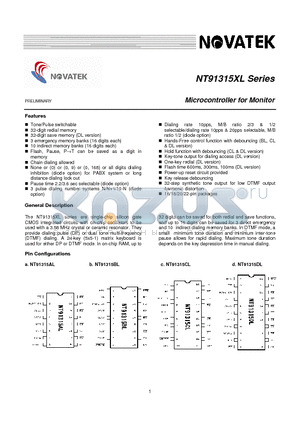 NT91315XL datasheet - Microcontroller for Monitor