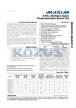 MAX6307 datasheet - 5-Pin, Multiple-Input, Programmable Reset ICs