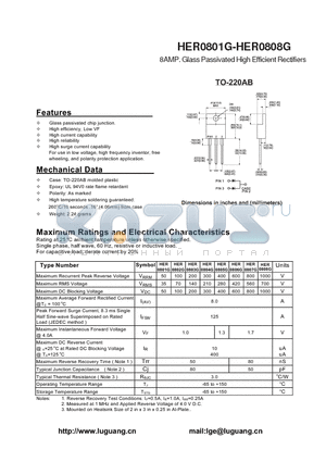 HER0807G datasheet - 8AMP. Glass Passivated High Efficient Rectifiers