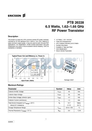 PTB20228 datasheet - 6.5 Watts, 1.62-1.66 GHz RF Power Transistor