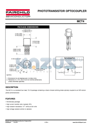 MCT4 datasheet - PHOTOTRANSISTOR OPTOCOUPLER