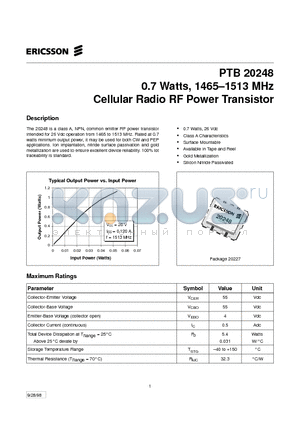 PTB20248 datasheet - 0.7 Watts, 1465-1513 MHz Cellular Radio RF Power Transistor